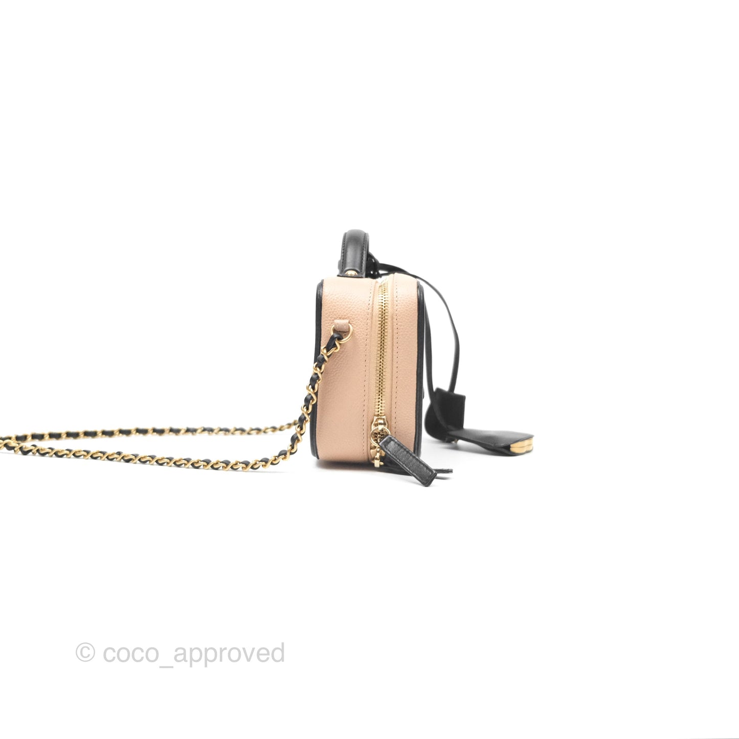 Chanel Quilted Small CC Filigree Vanity Case Beige Black Caviar Gold Hardware