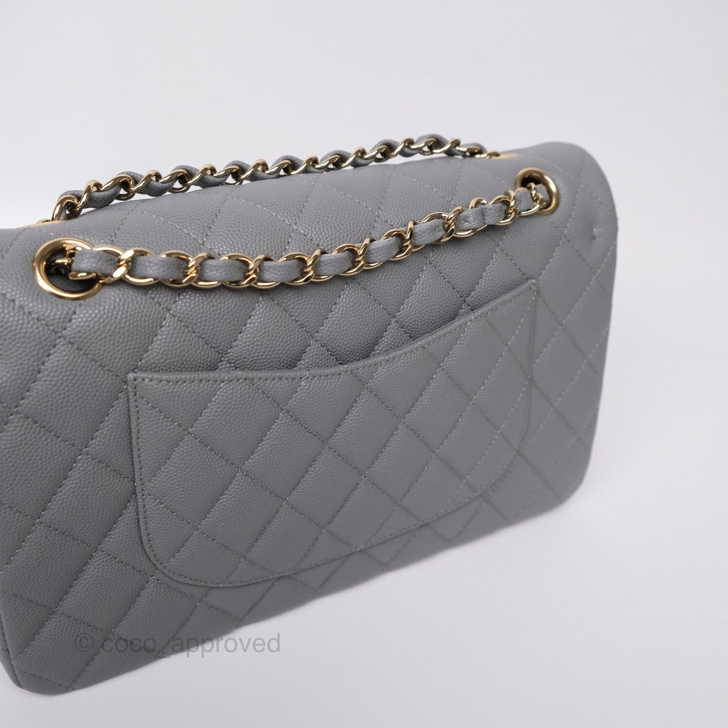 Chanel Classic M/L Medium Flap Quilted Grey Caviar Gold Hardware