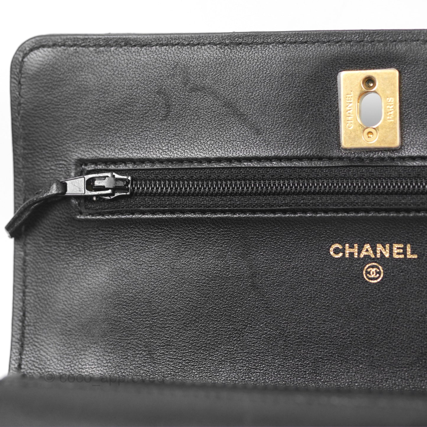 Chanel Quilted Pearl Crush Wallet on Chain WOC Black Lambskin Aged Gold Hardware