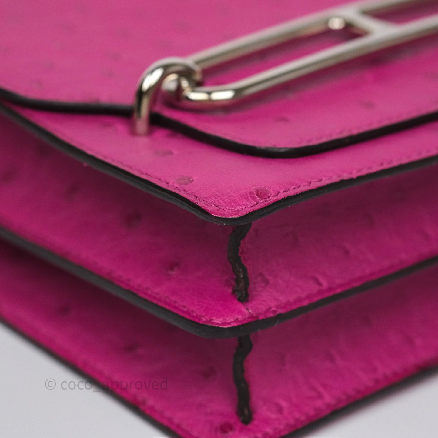 Hermès Roulis Mini 18 Rose Pourpre L3 Autruche Palladium Hardware