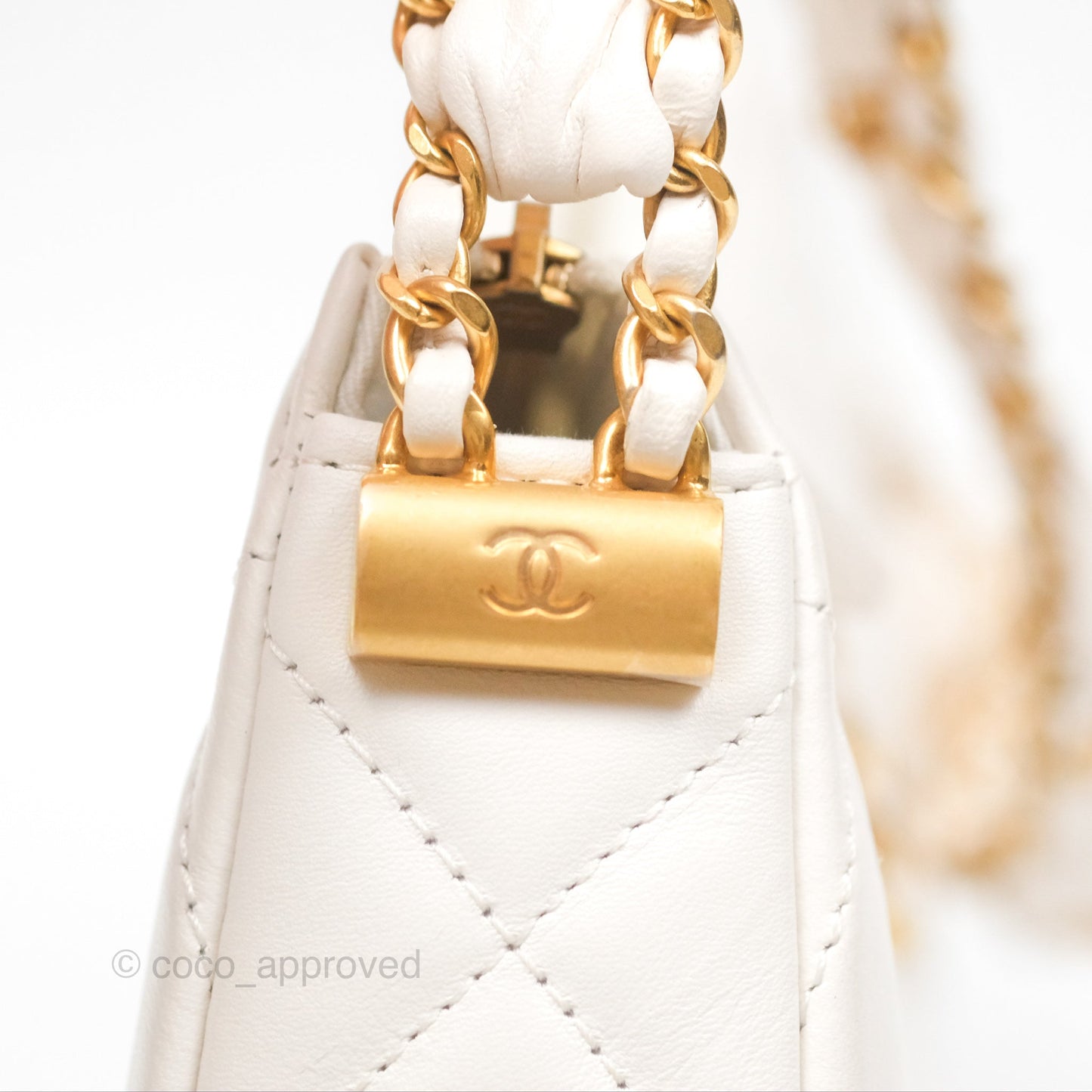 Chanel Hobo Bag White Aged Calfskin Aged Gold Hardware