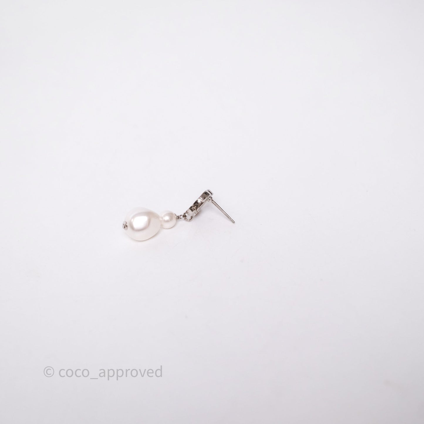 Chanel Drop CC Pearls Earrings Silver Tone 26S
