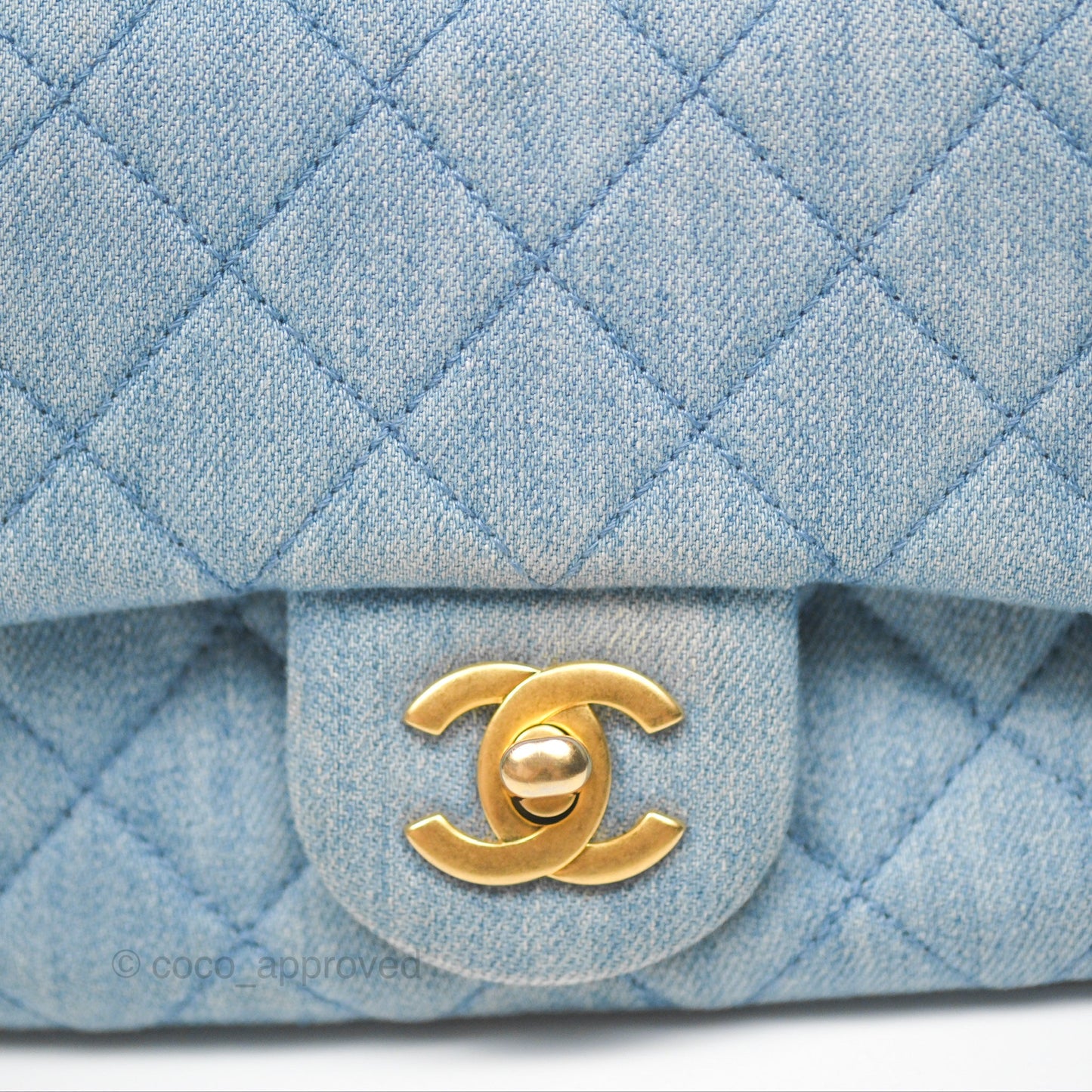 Chanel Mini Square Pearl Crush Quilted Denim Aged Gold Hardware