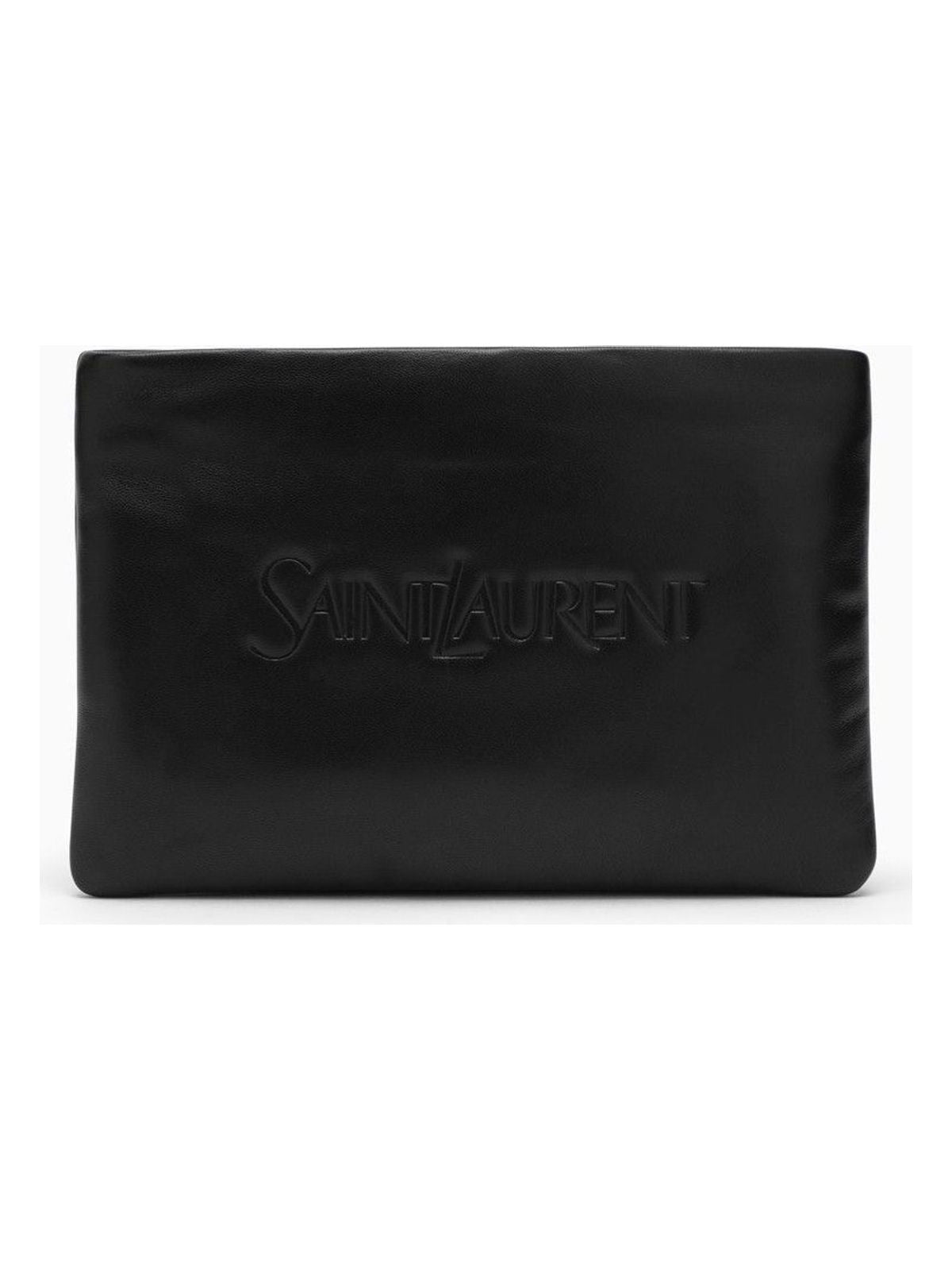 Luxury Saint Laurent Men's Padded Leather Clutch Bag With Logo in Black | 779526AADA1