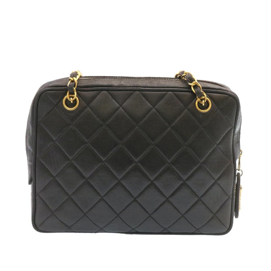 Luxury Chanel Lamb Skin Matelasse Chain Shoulder Bag Black Gold CC  26128A
