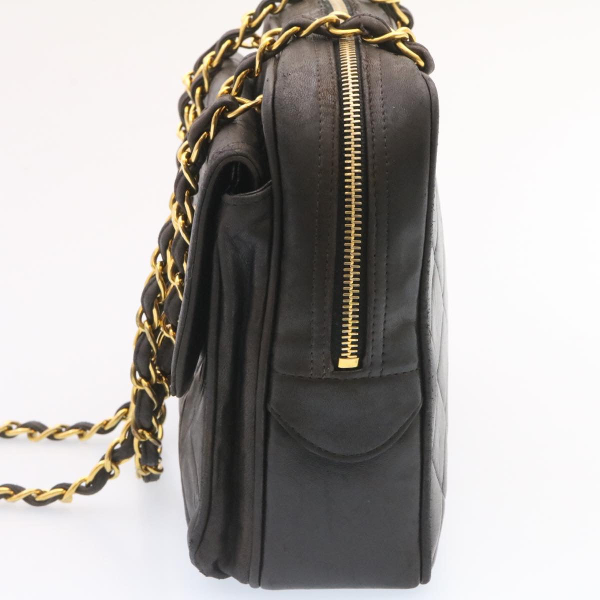 Luxury Chanel Lamb Skin Matelasse Chain Shoulder Bag Black Gold CC  26128A