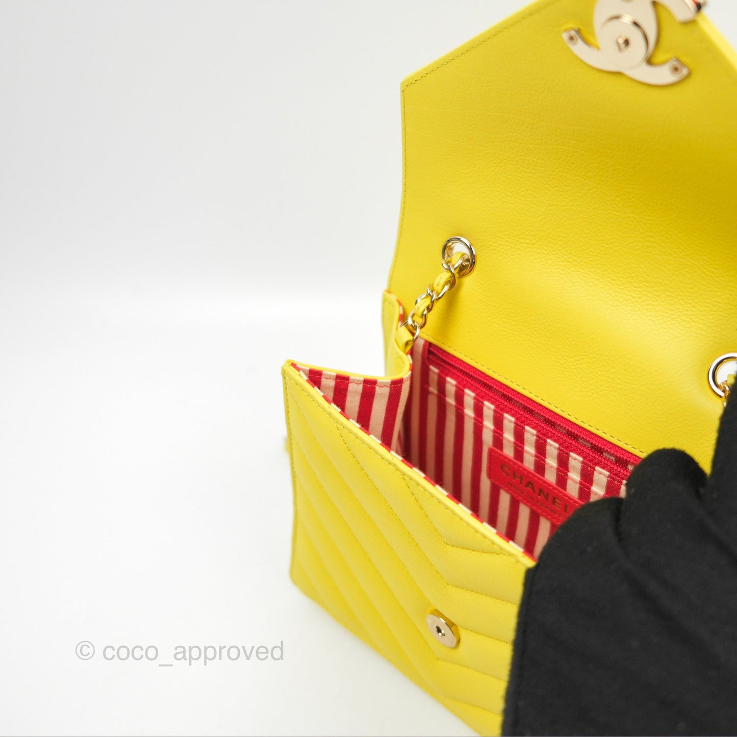 Chanel Chevron Square Envelope Flap Bag Yellow 19C