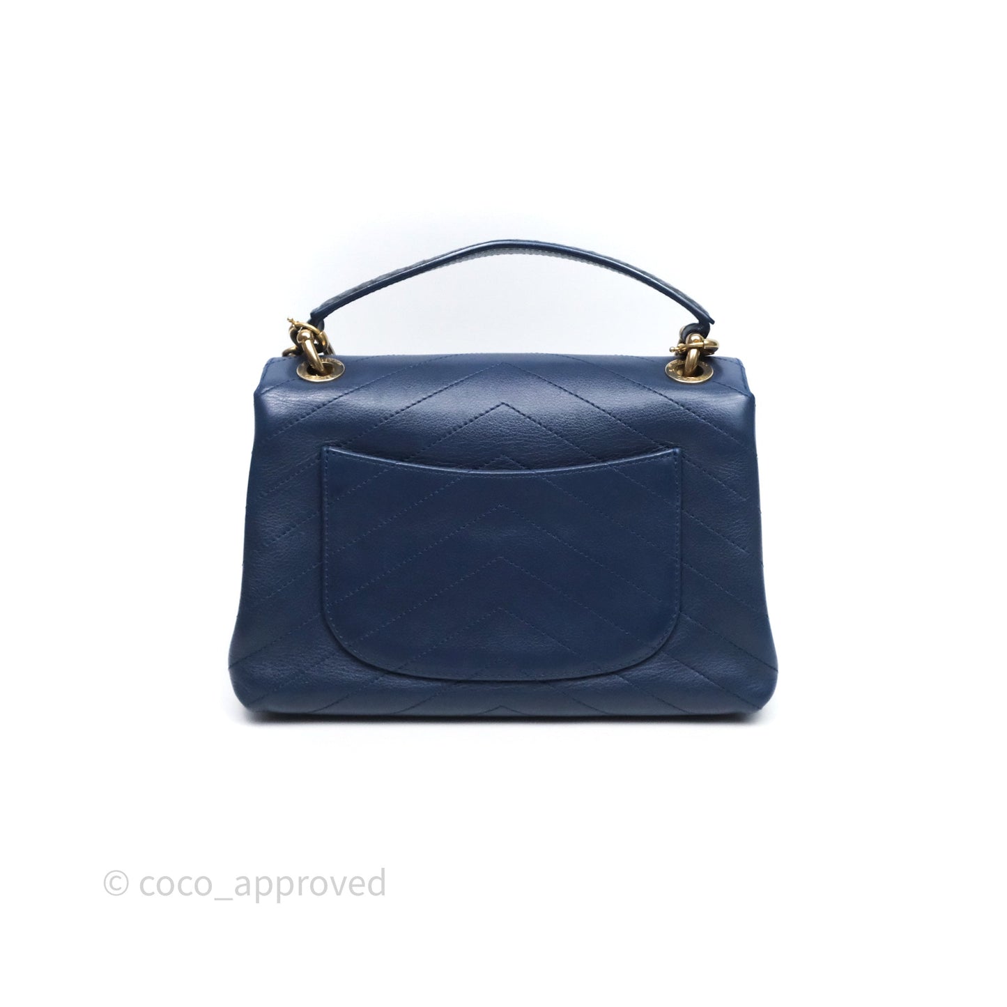 Chanel Small Chevron Python Chic Top Handle Flap Blue Calfskin Gold Hardware