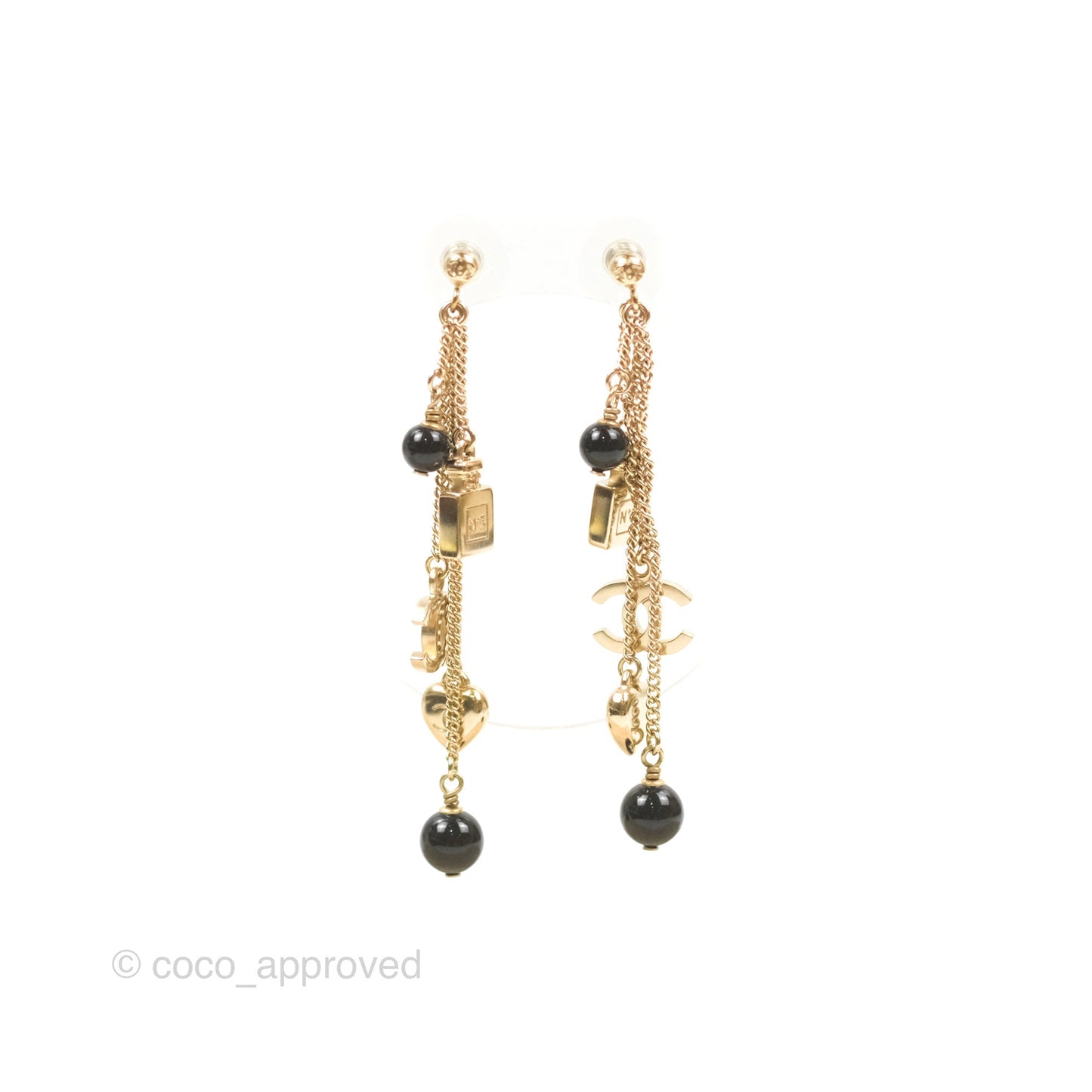 Chanel CC Charm Long Drop Earrings Gold Tone 18B