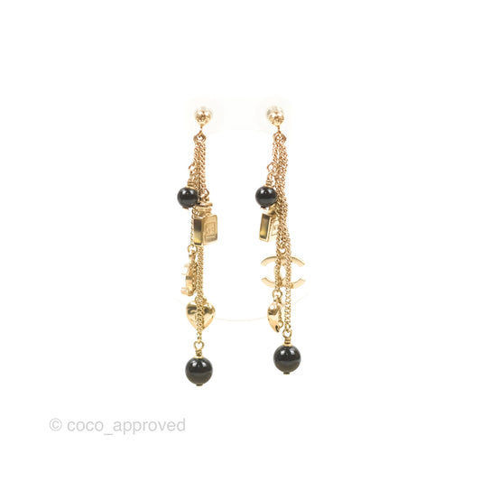 Chanel CC Charm Long Drop Earrings Gold Tone 18B