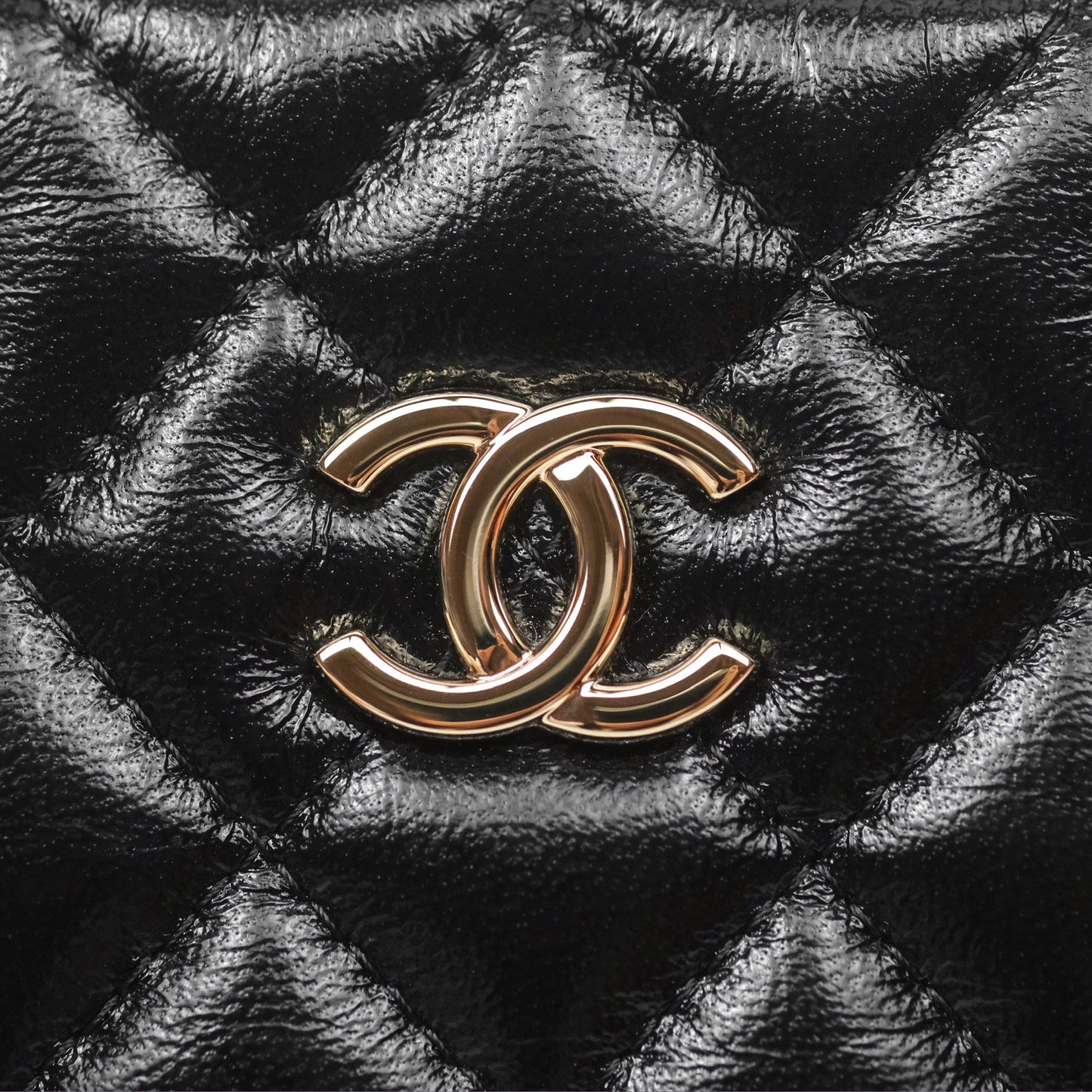Chanel Mini Handle Clutch with Chain Black Shiny Lambskin Gold Hardware