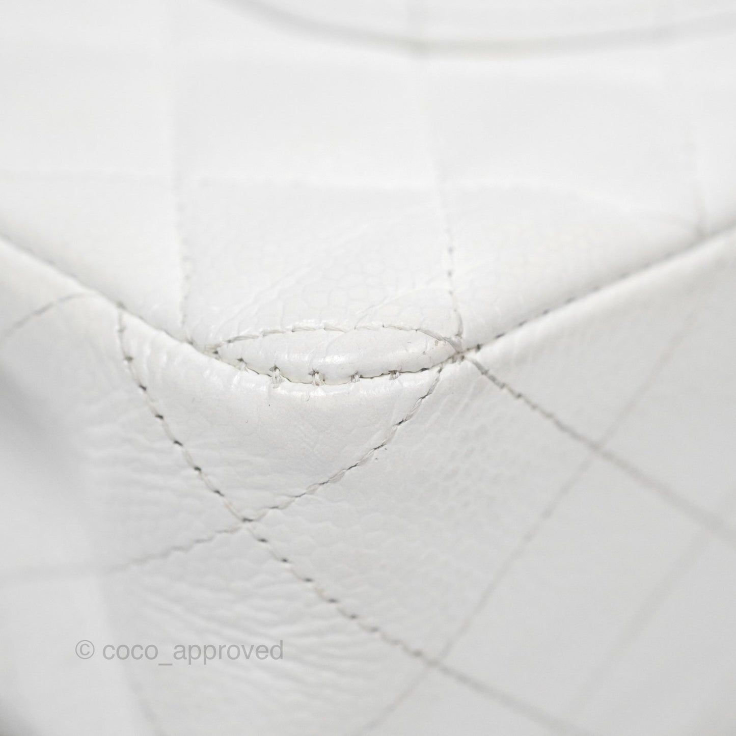 Chanel Classic M/L Medium Flap Quilted White Caviar Silver Hardware