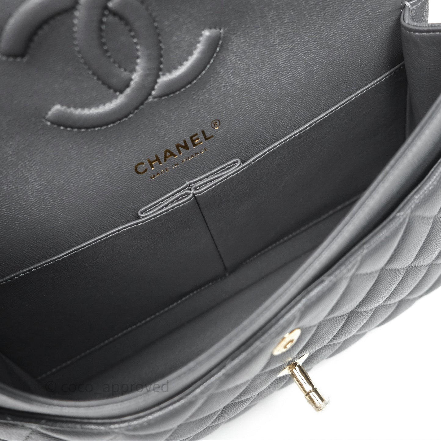 Chanel Classic M/L Medium Flap Quilted Dark Grey Caviar Gold Hardware