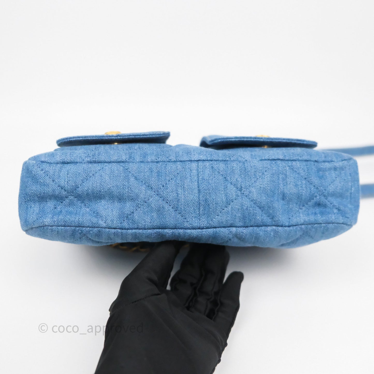 Chanel Double Pocket Hobo Bag Blue Denim Aged Gold Hardware