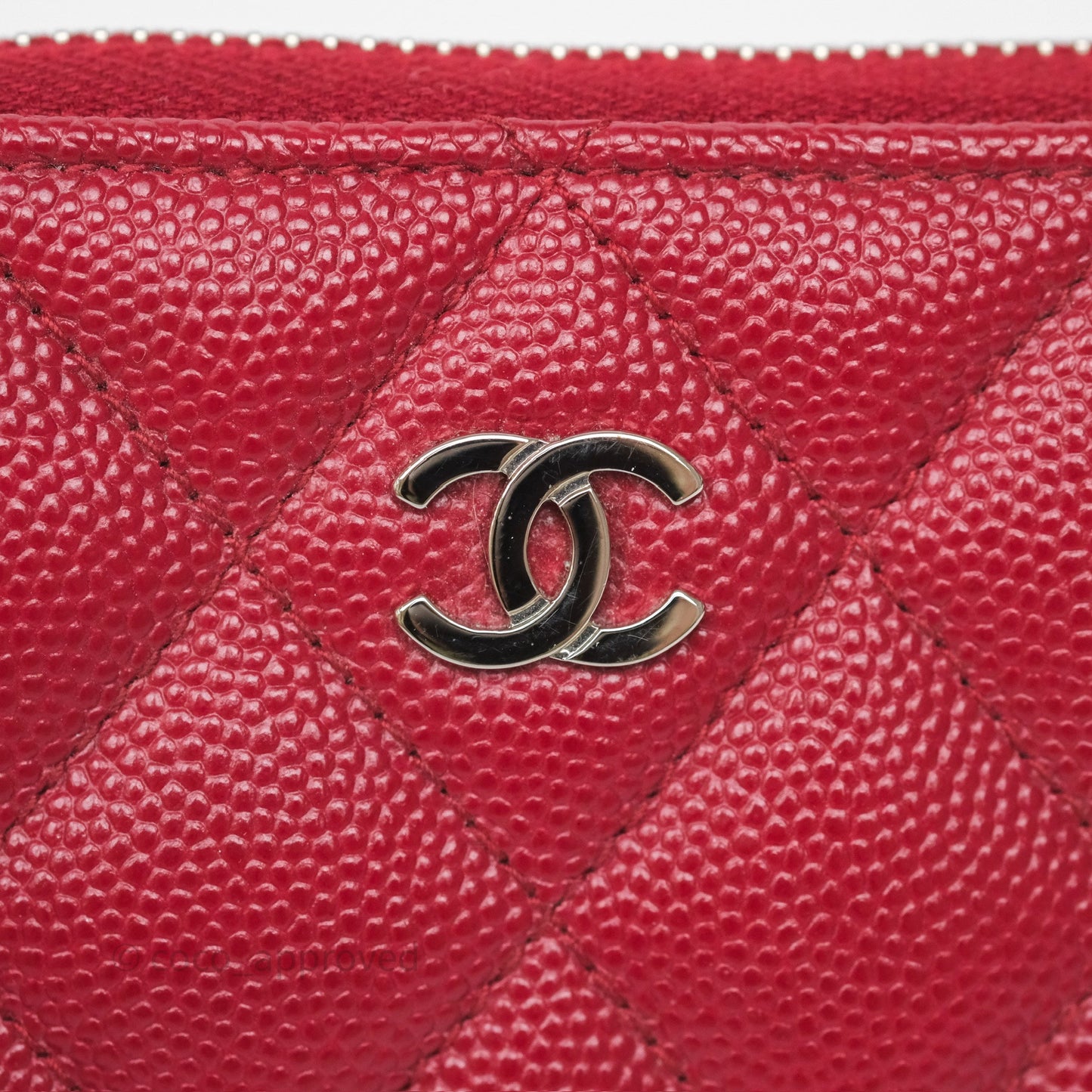 Chanel Classic Zipped Coin Purse Red Caviar Silver Hardware