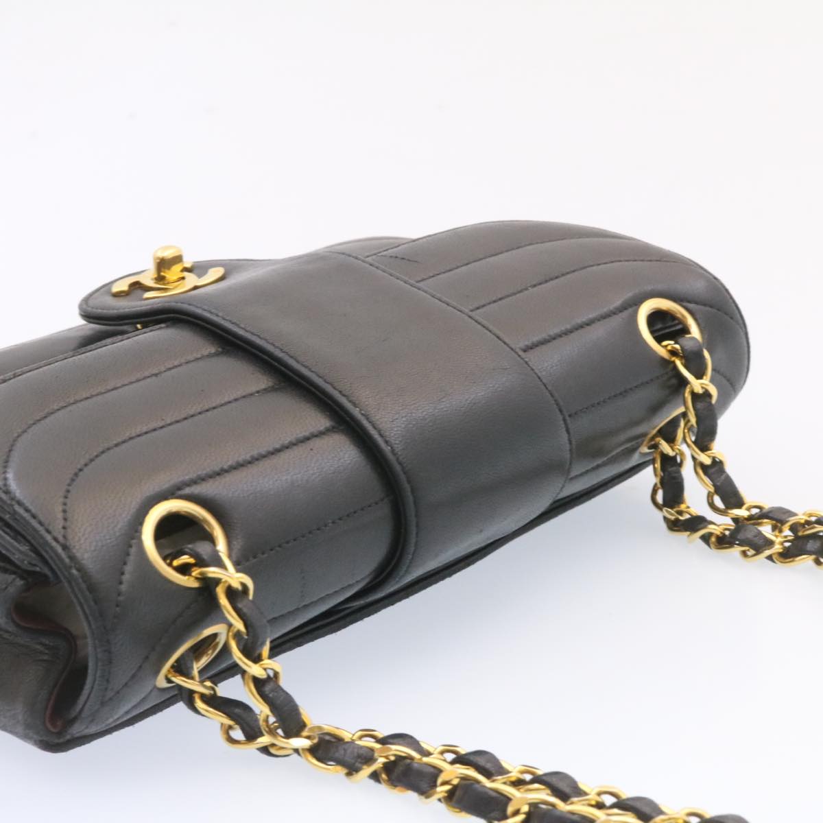CHANEL Lamb Skin Double Flap Chain Shoulder Bag Black CC  26207A