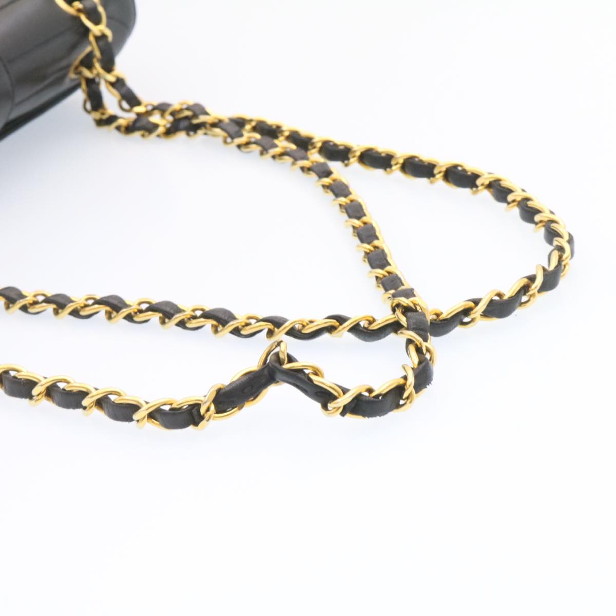 CHANEL Lamb Skin Double Flap Chain Shoulder Bag Black CC  26207A