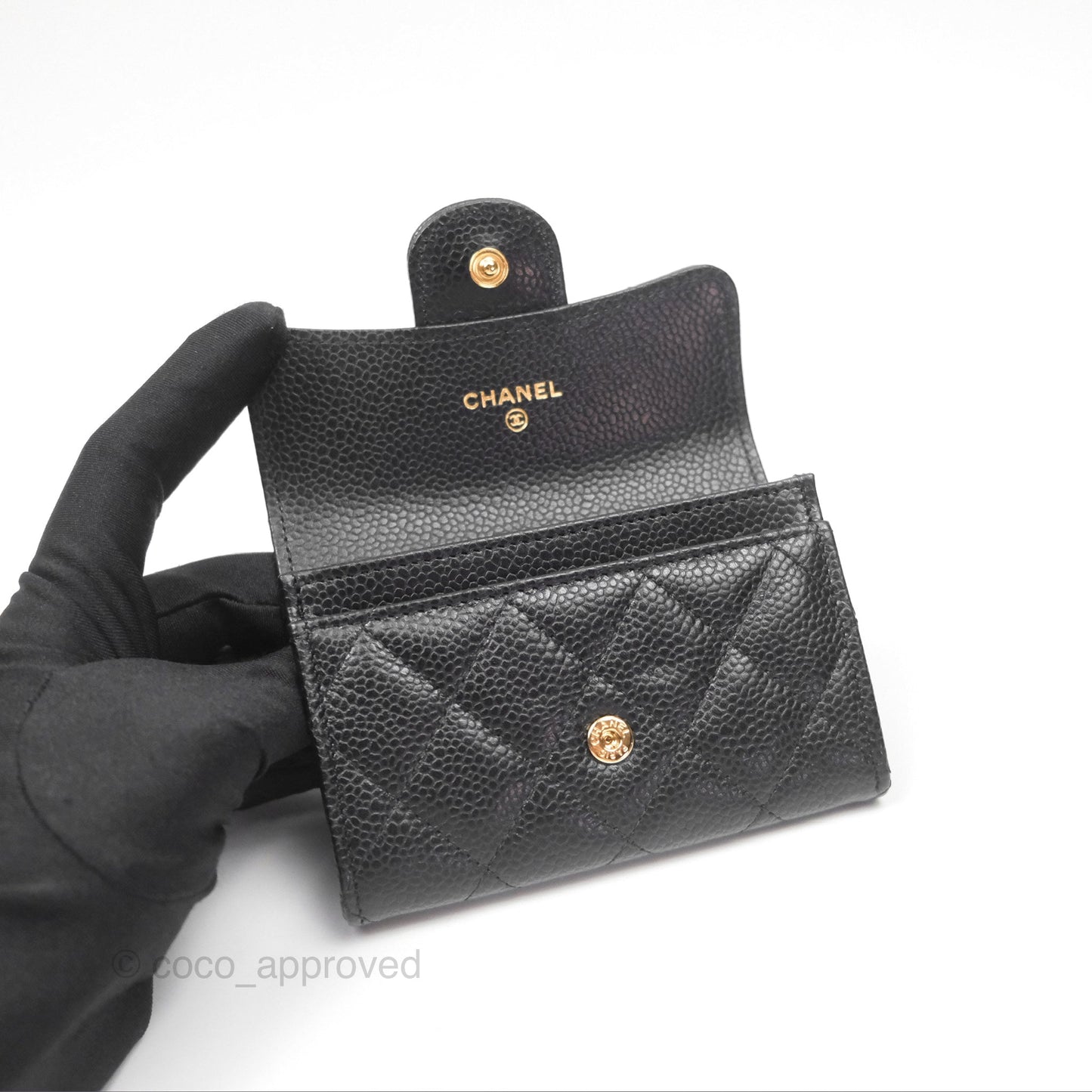 Chanel Quilted Flap Card Holder Caviar Black Gold Hardware