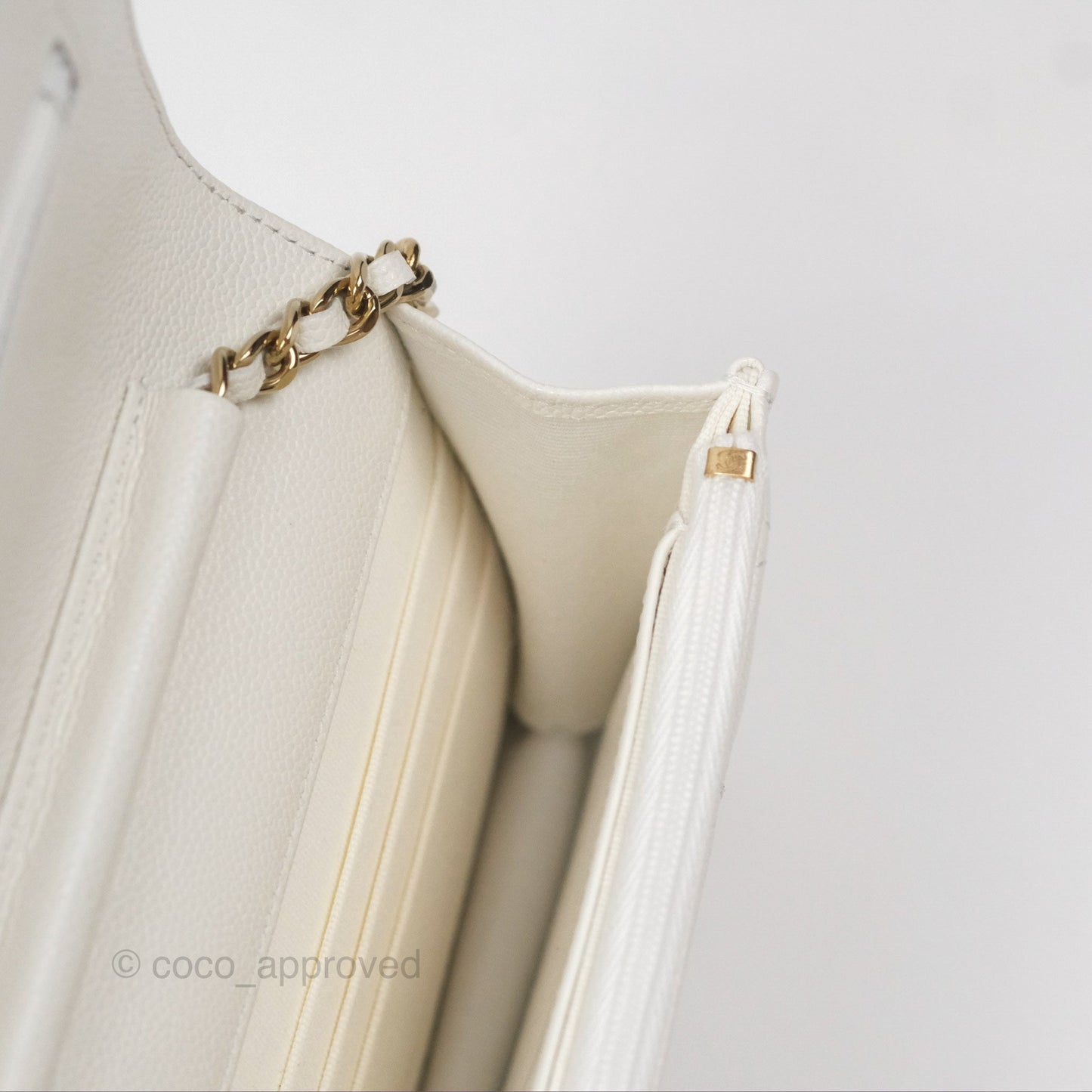 Chanel Quilted Classic Wallet on Chain WOC White Caviar Gold Hardware