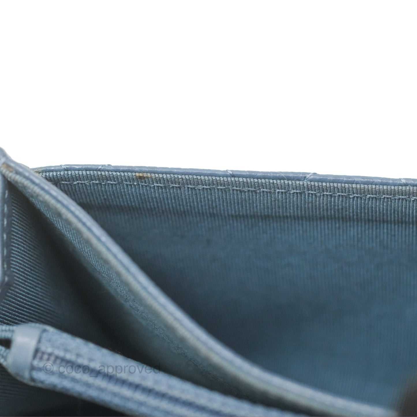 Chanel Quilted Small Flap Wallet Grey Blue Caviar Silver Hardware