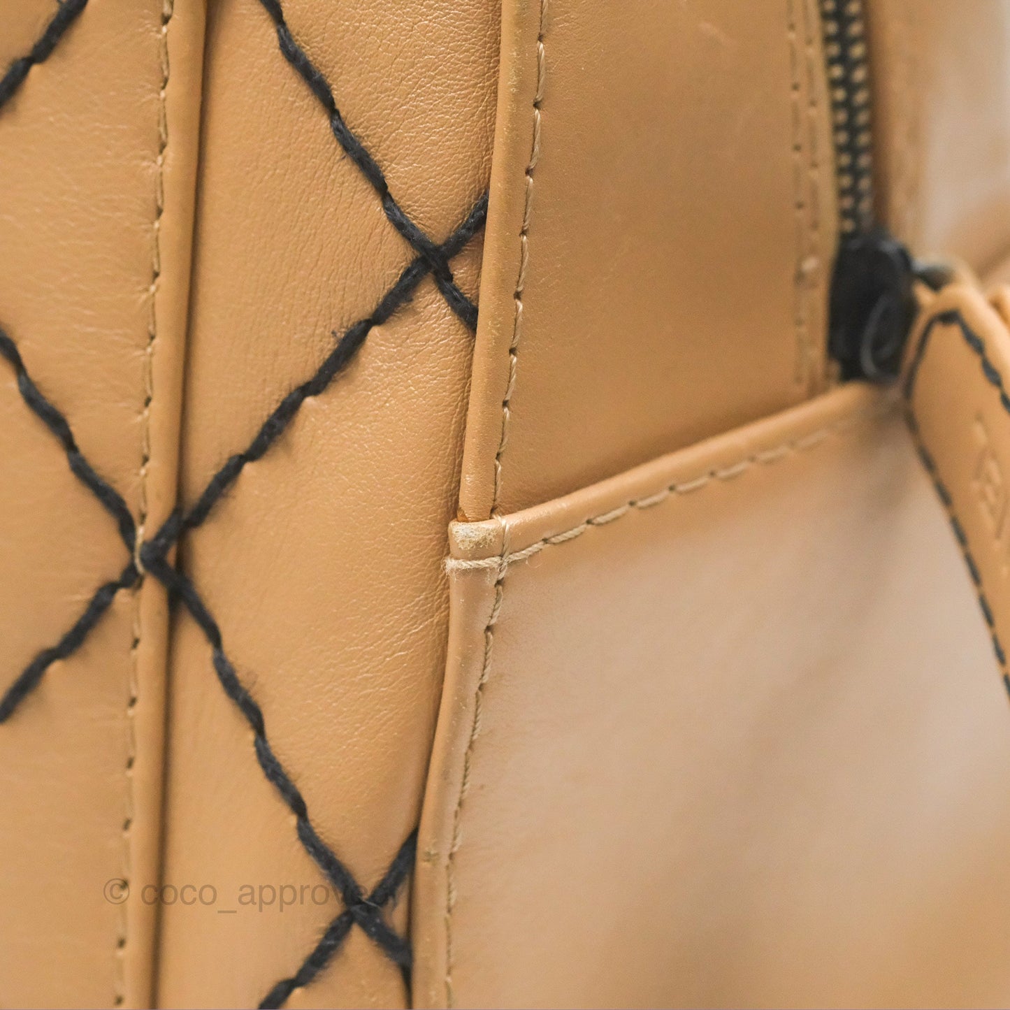 Chanel Contrast Stitch Surpique Bowler Bag Beige Calfskin Matte Black Hardware