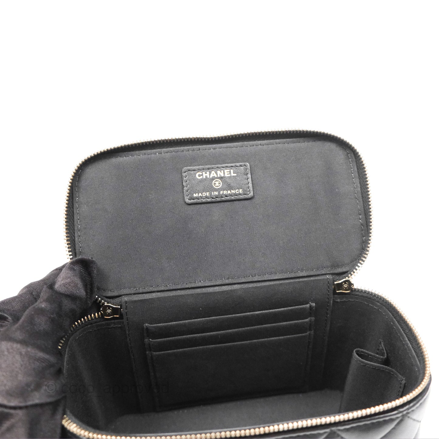 Chanel Vanity Rectangular Top Handle Black Lambskin Aged Gold Hardware