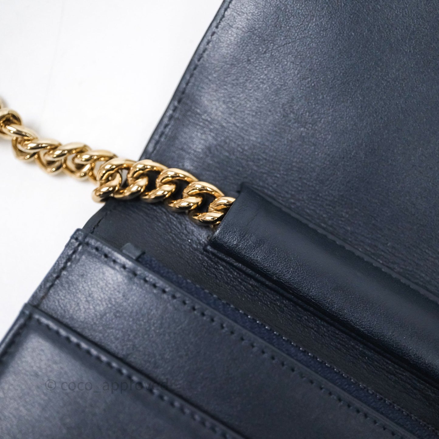 Chanel Boy Wallet on Chain Navy Caviar Light Gold Hardware