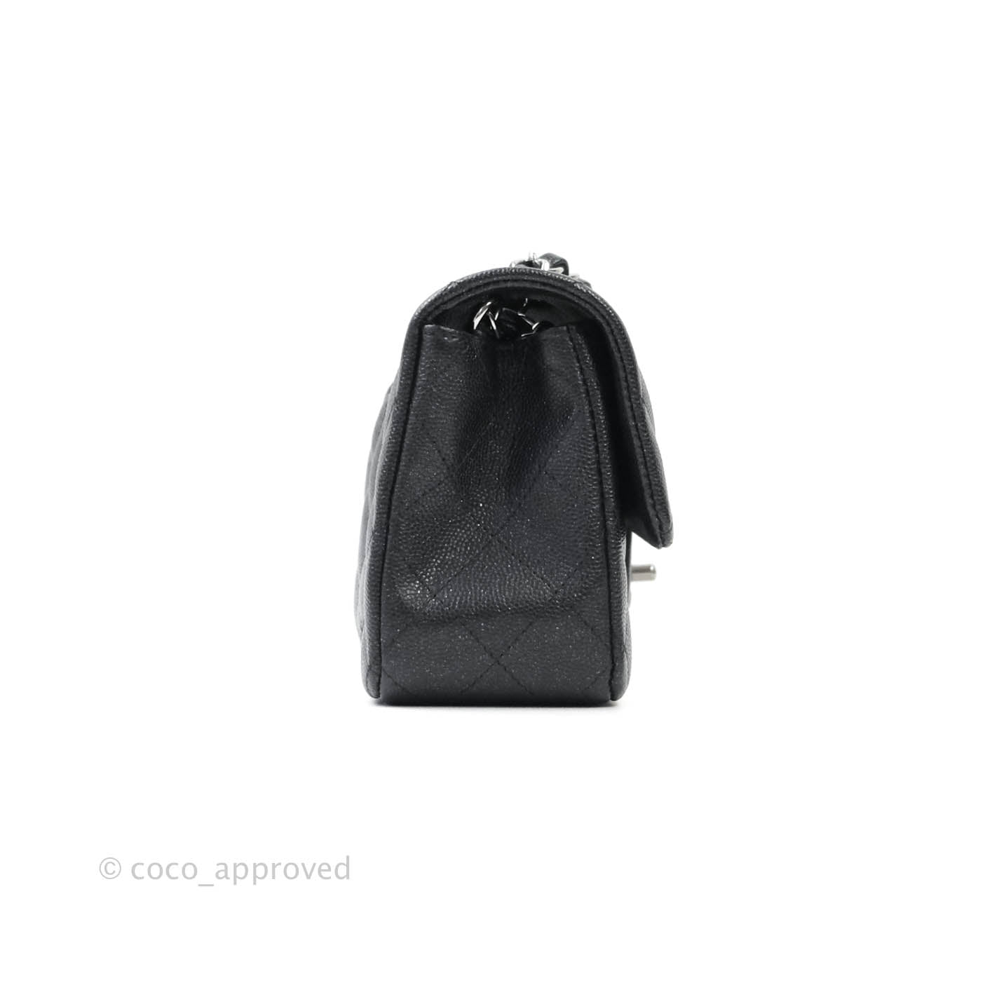 Chanel Classic Quilted Mini Rectangular Flap Iridescent Black Caviar Gun Metal 18C