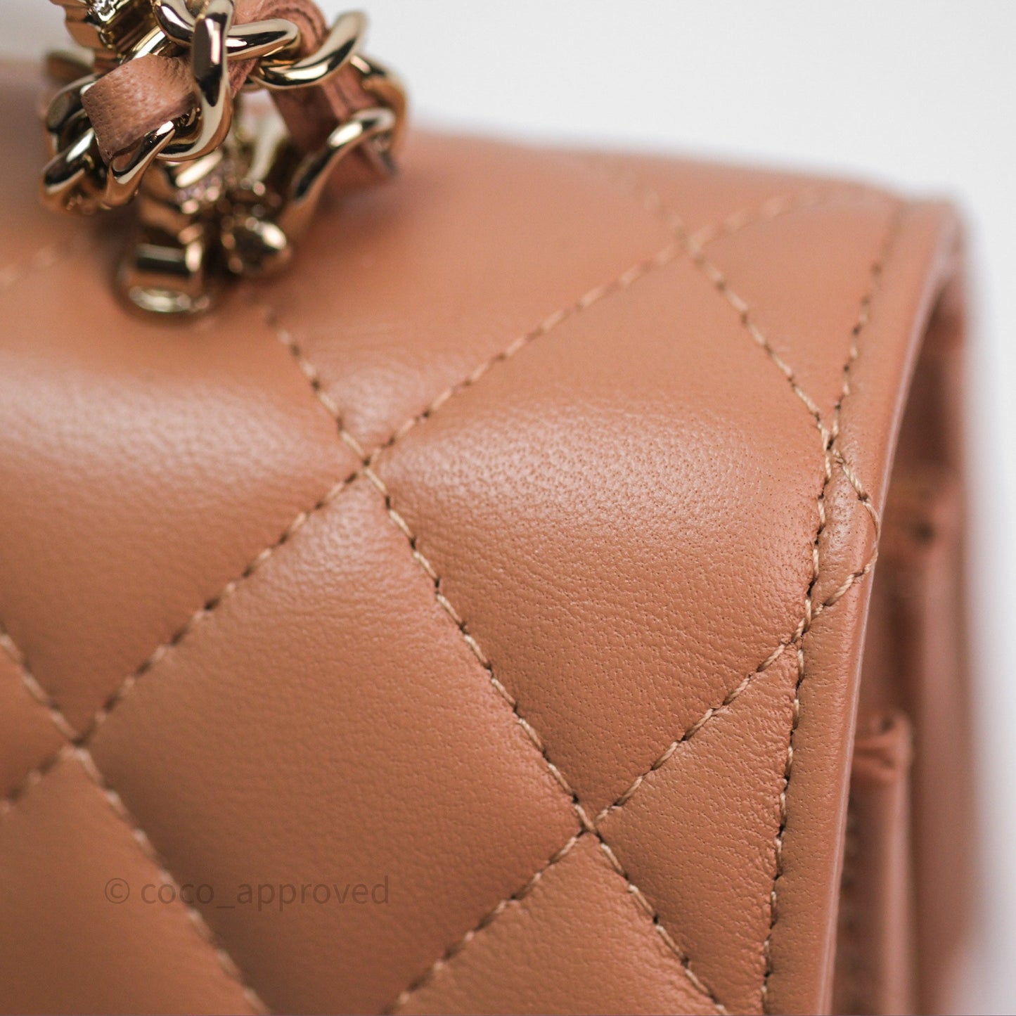 Chanel Mini Crystal Top Handle Wallet On Chain WOC Dark Beige Lambskin Gold Hardware