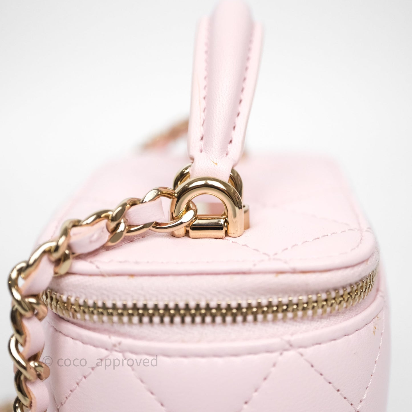 Chanel Mini Top Handle Vanity With Chain Pink Lambskin Gold Hardware