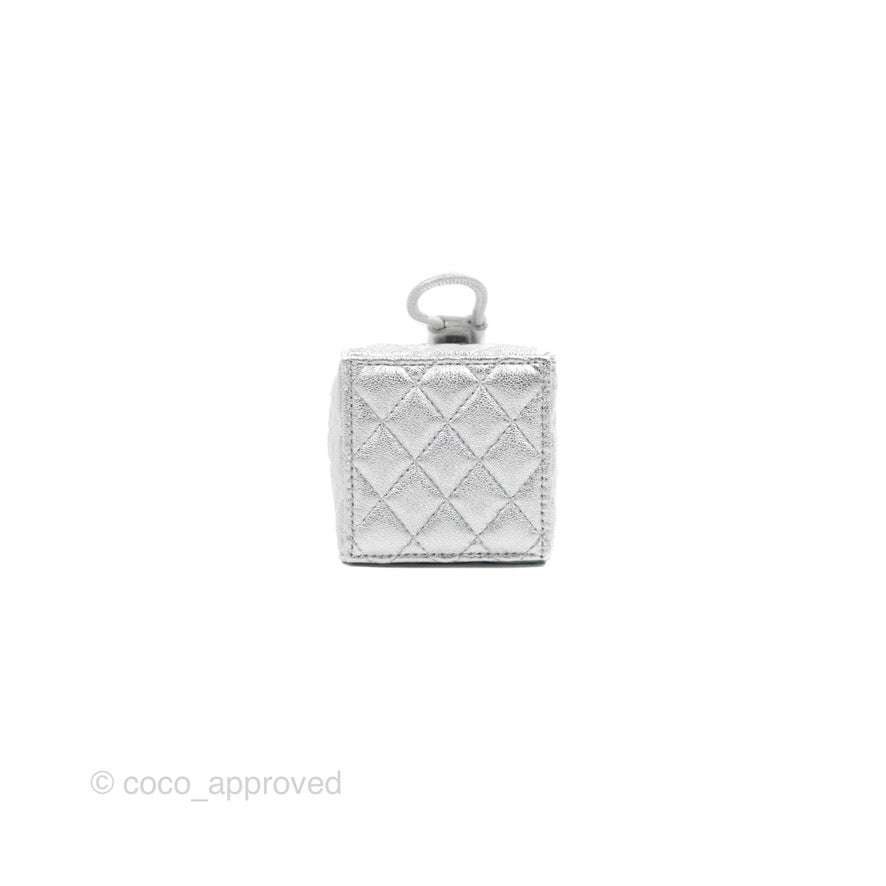 Chanel Mini Drawstring Bucket Bag with Chain Metallic Silver Calfskin Silver Hardware