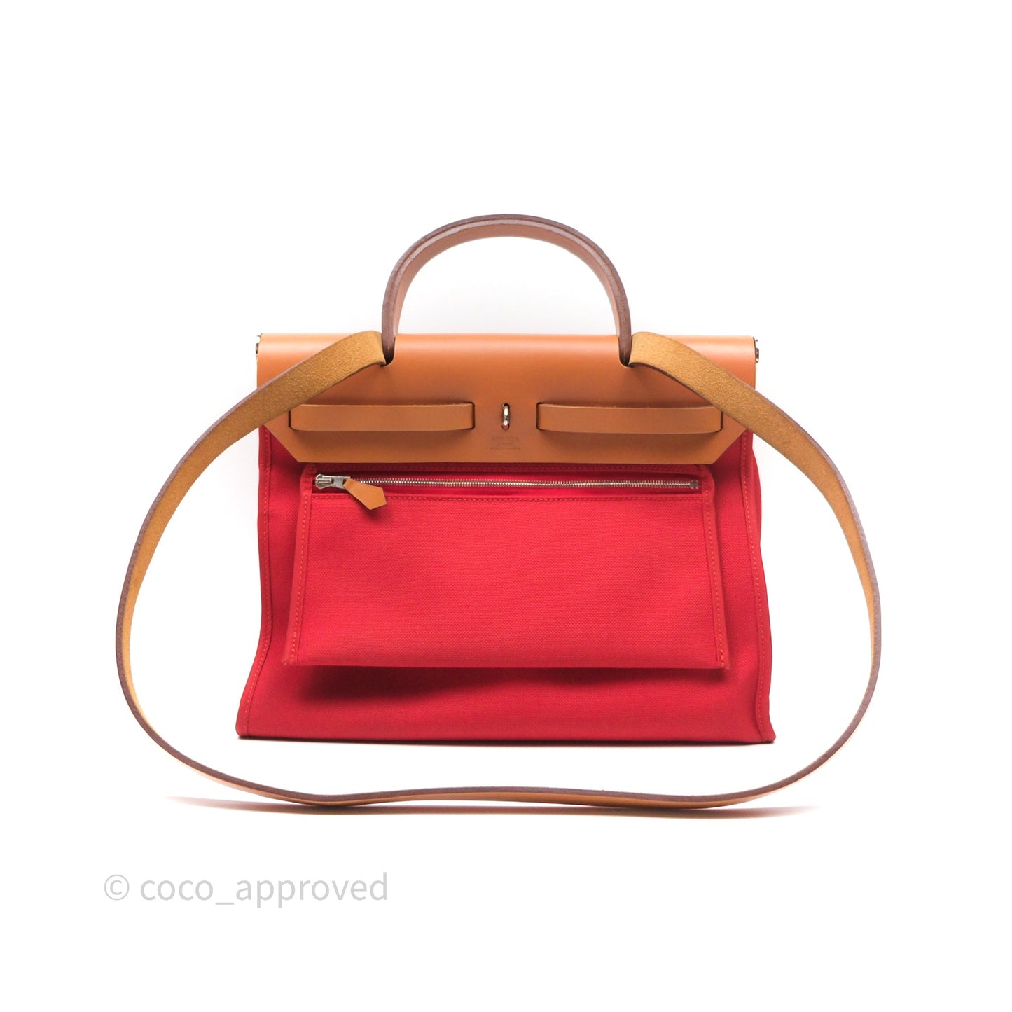 Hermès Herbag Zip 31 Red/Natural Canvas Palladium Hardware