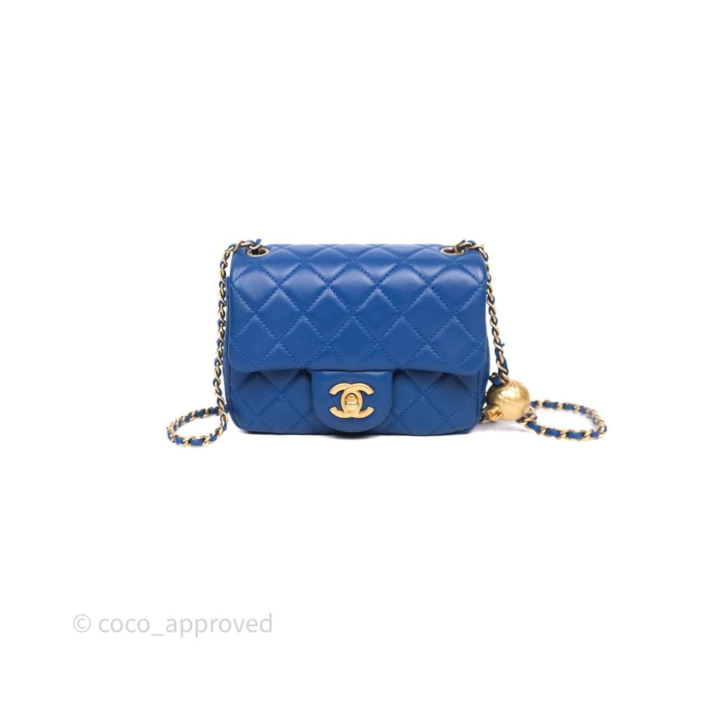 Chanel Pearl Crush Mini Square Quilted Blue Lambskin Aged Gold Hardware