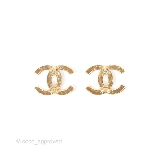 Chanel Crystal CC Earrings Gold Tone 24P