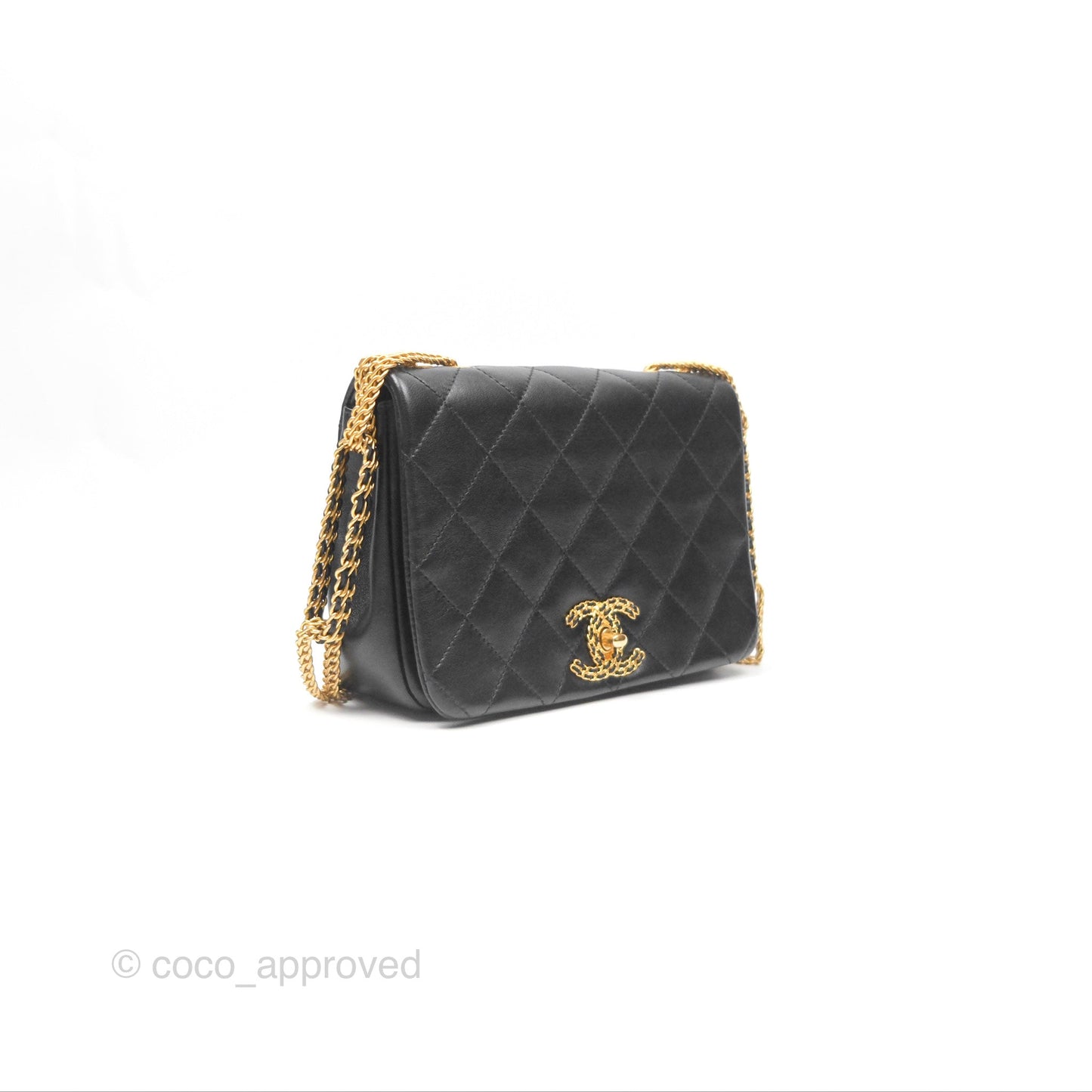 Chanel Small Chain Flap Bag Black Lambskin Aged Gold Hardware 22A