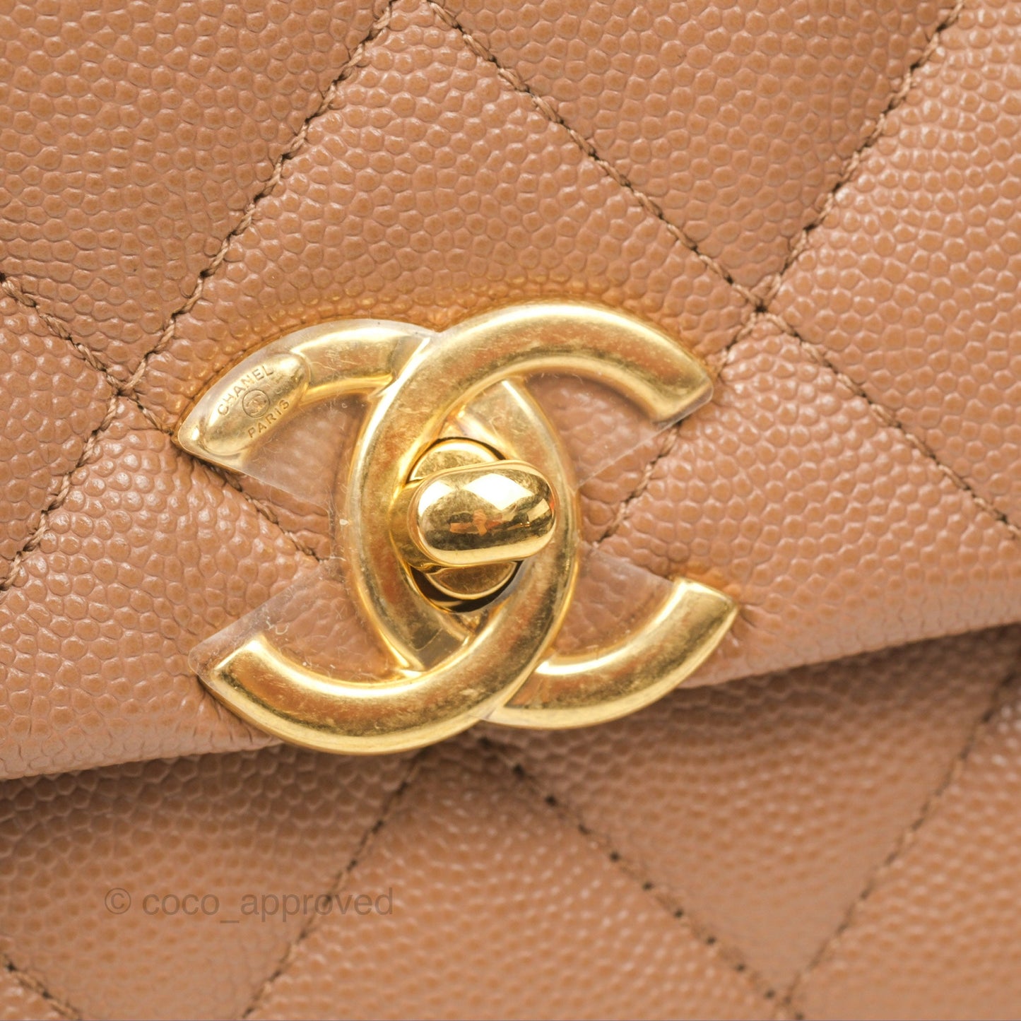 Chanel Coco First CC Chain Flap Bag Dark Beige Caviar Aged Gold Hardware