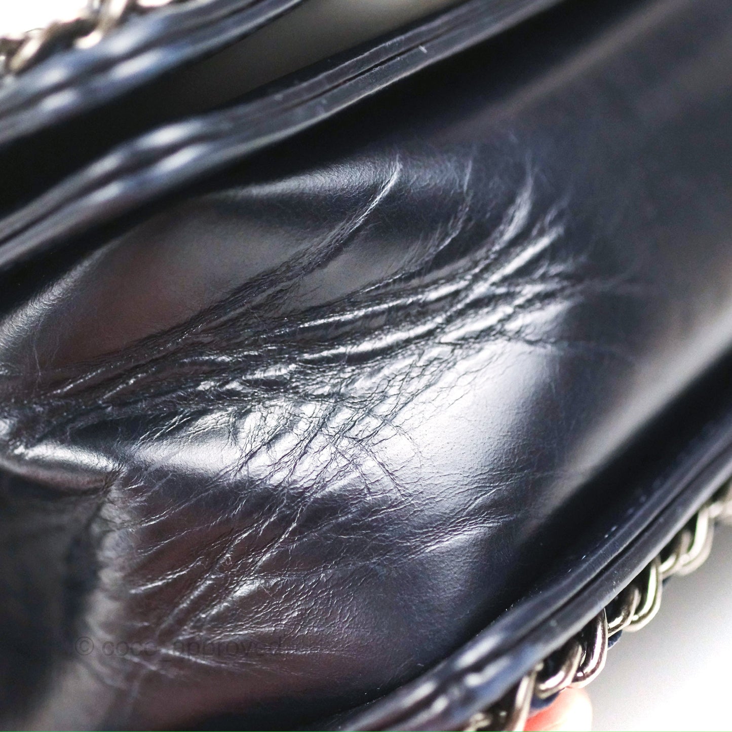 Chanel Small Chain Around Boy Dark Navy Glazed Calfskin Ruthenium Hardware