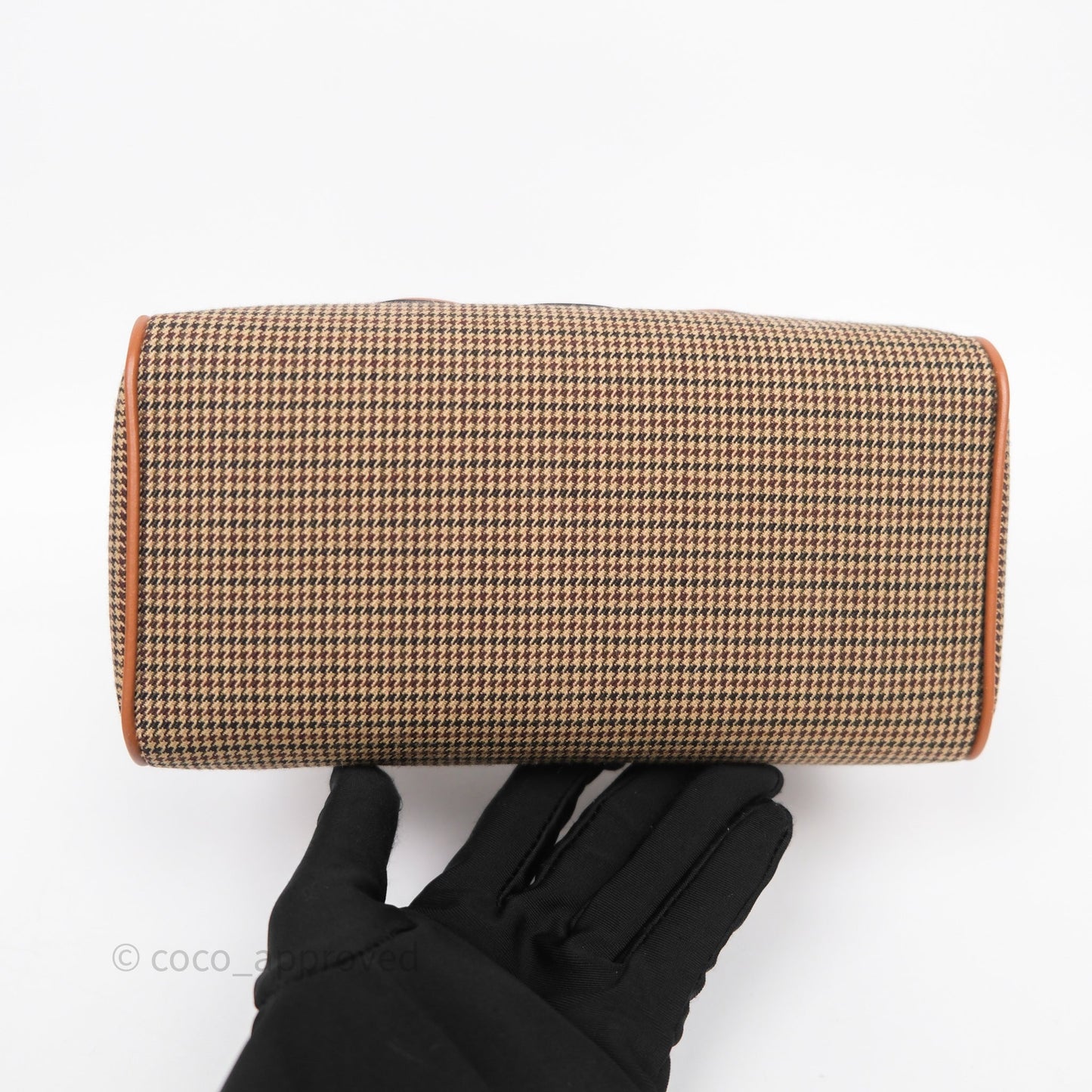 Celine Small Brown Houndstooth Boston Cuir Triomphe Tan Smooth Calfskin Bag