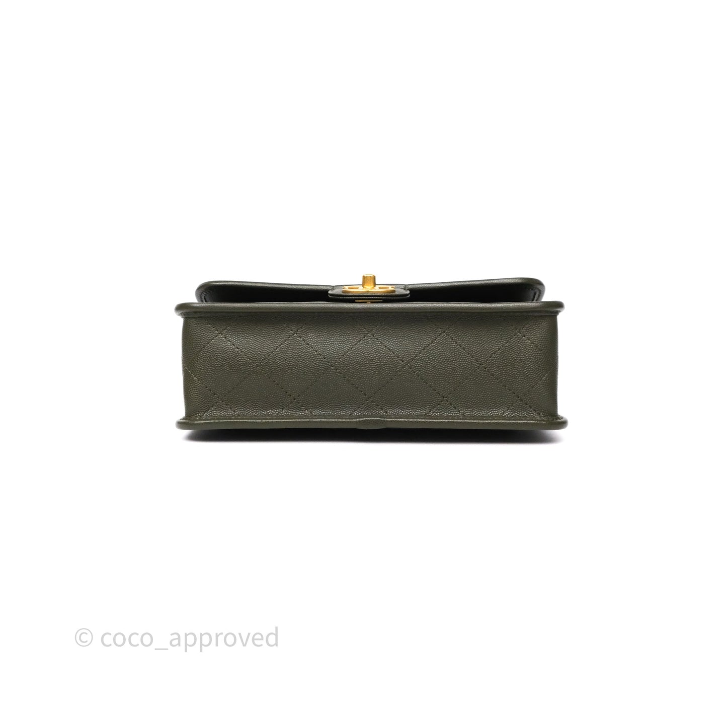 Chanel School Memory Top Handle Flap Army Green Caviar Aged Gold Hardware