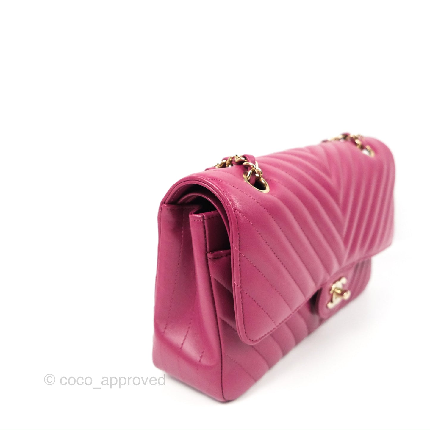 Chanel Medium Classic Flap Chevron Plum Pink Lambskin Gold Hardware