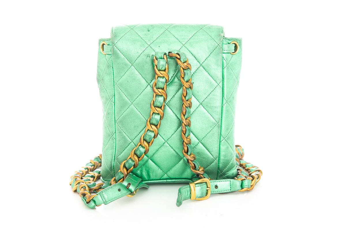 Luxury Chanel Vintage Metallic Green Mini Duma Backpack