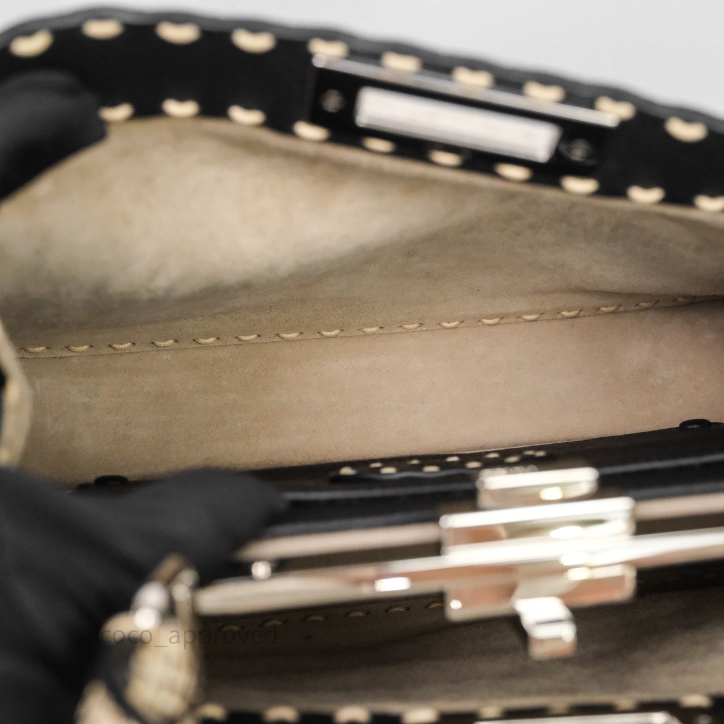 Fendi Peekaboo ISeeU Python Handle Handbag Black Calfskin Silver Hardware