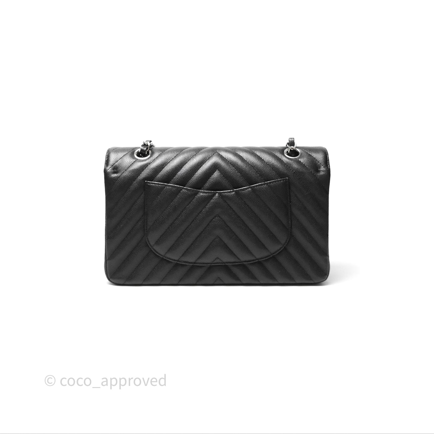 Chanel Classic M/L Medium Flap Chevron Black Caviar Silver Hardware