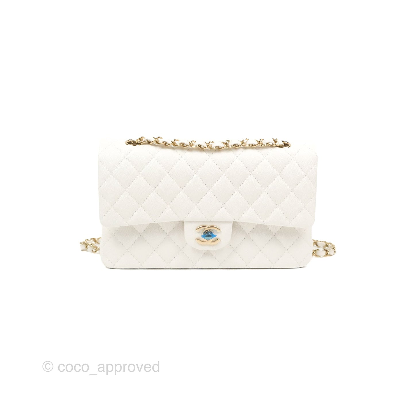 Chanel Classic M/L Medium Flap Quilted White Caviar Gold Hardware