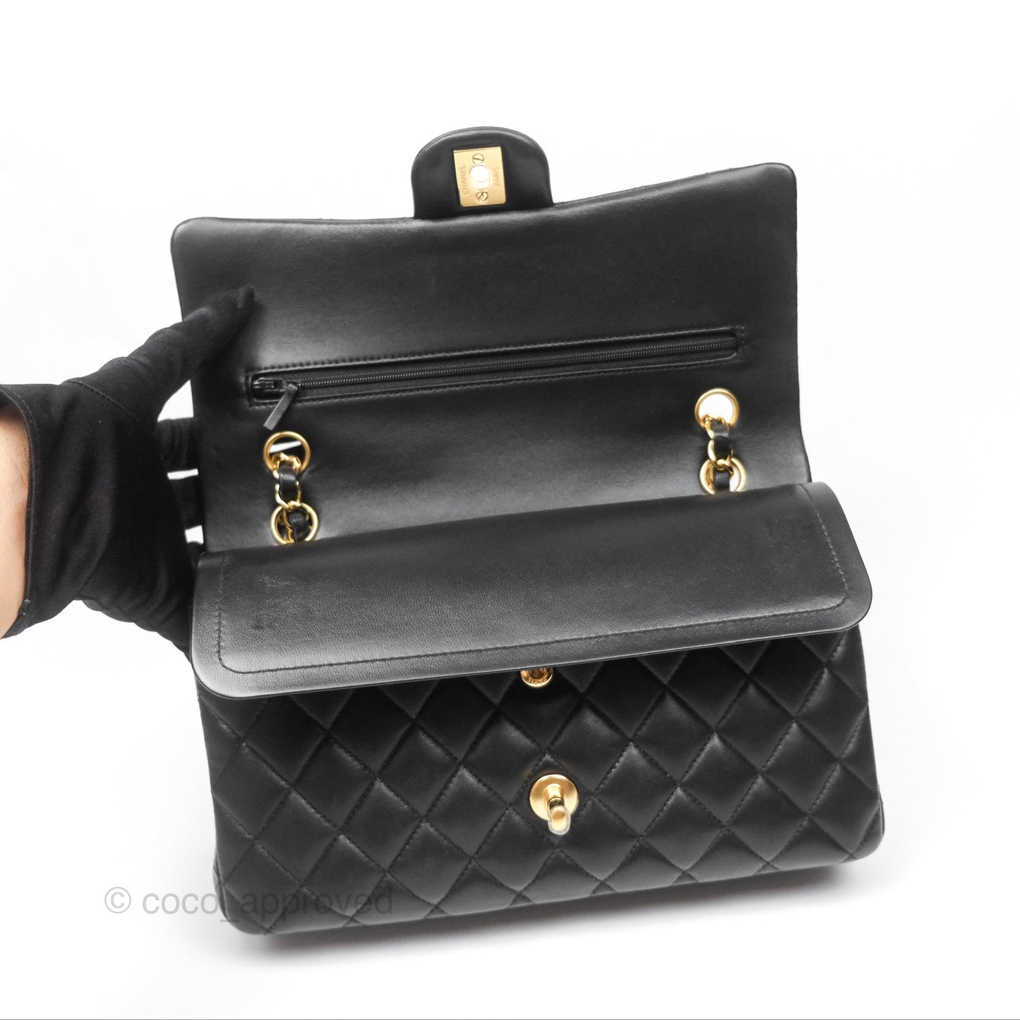 Chanel Classic M/L Medium Flap Quilted Black Lambskin Gold Hardware