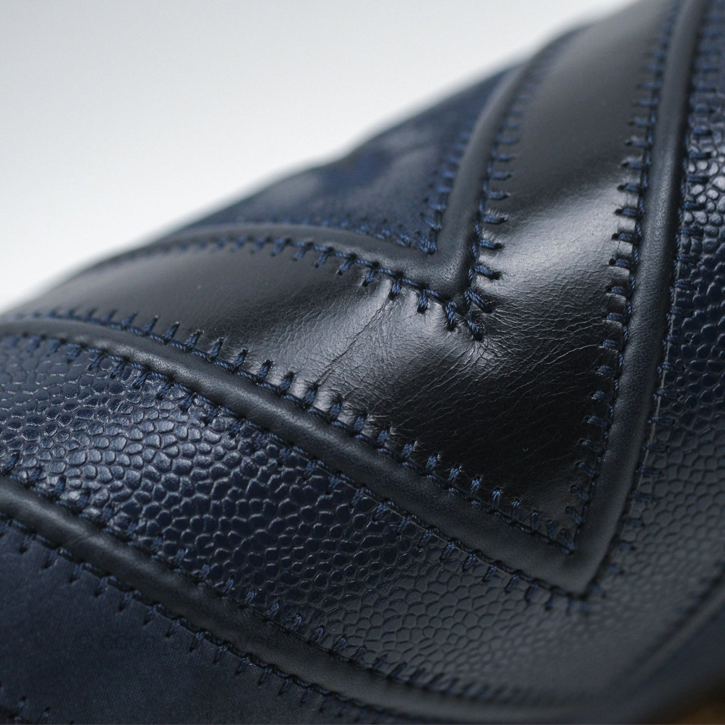 Chanel Medium Boy Chevron Navy Caviar/ Calfskin/ Suede Aged Gold Hardware