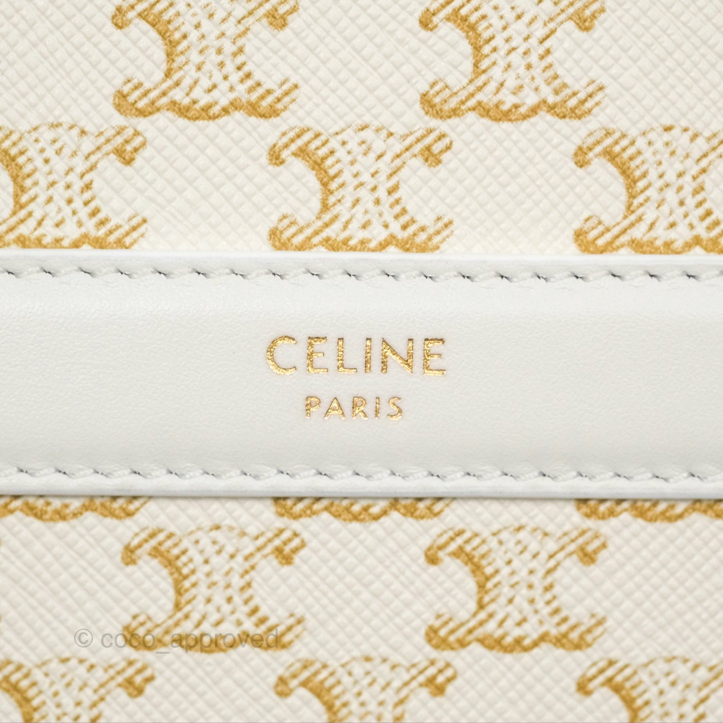 Celine Round Purse on Strap Triomphe Canvas White Calfskin