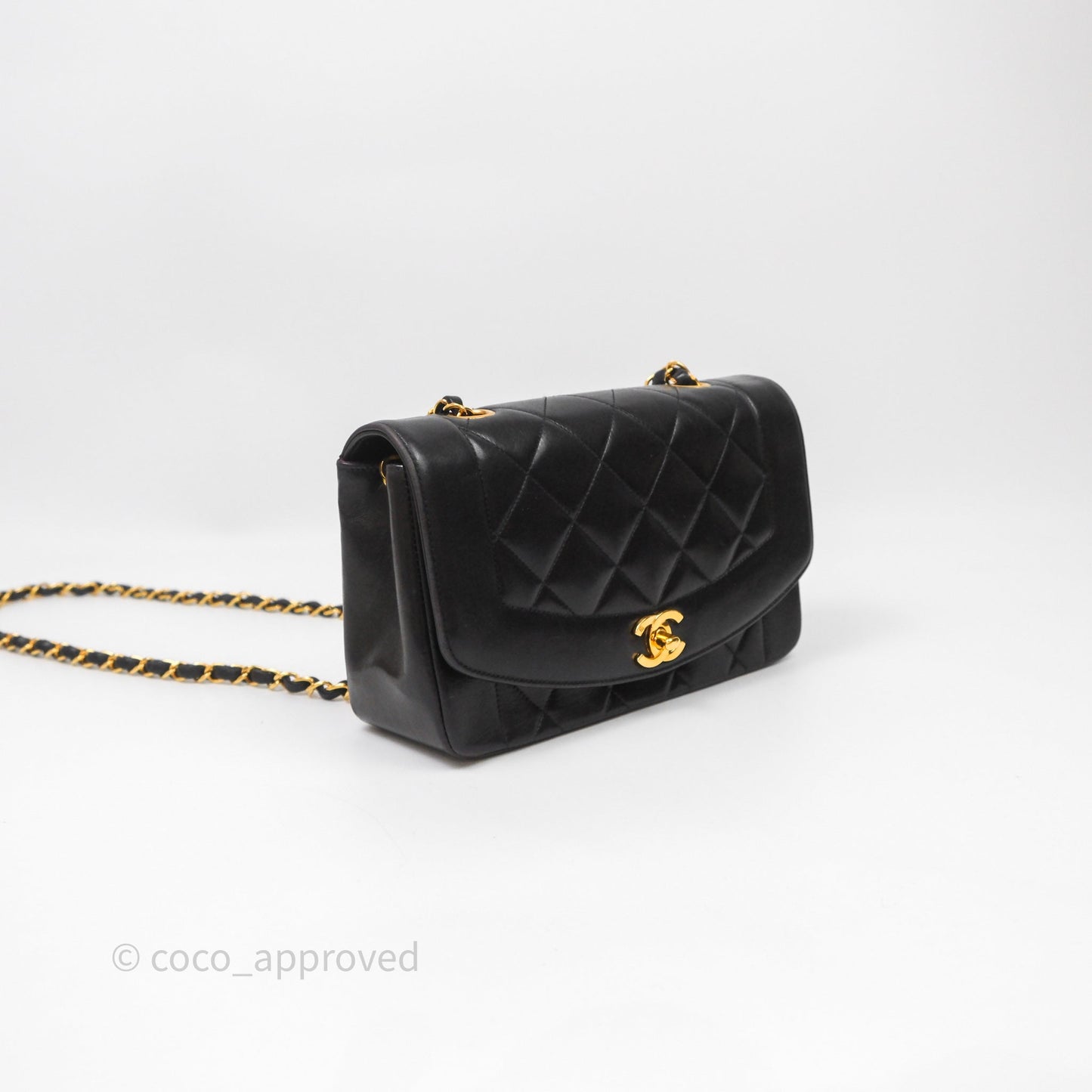 Chanel Vintage Small Quilted Classic Diana Flap Bag Black Lambskin 24K Gold Hardware
