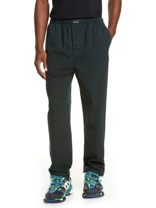 Luxury Balenciaga Striped Cotton Straight Pants Cypress Green