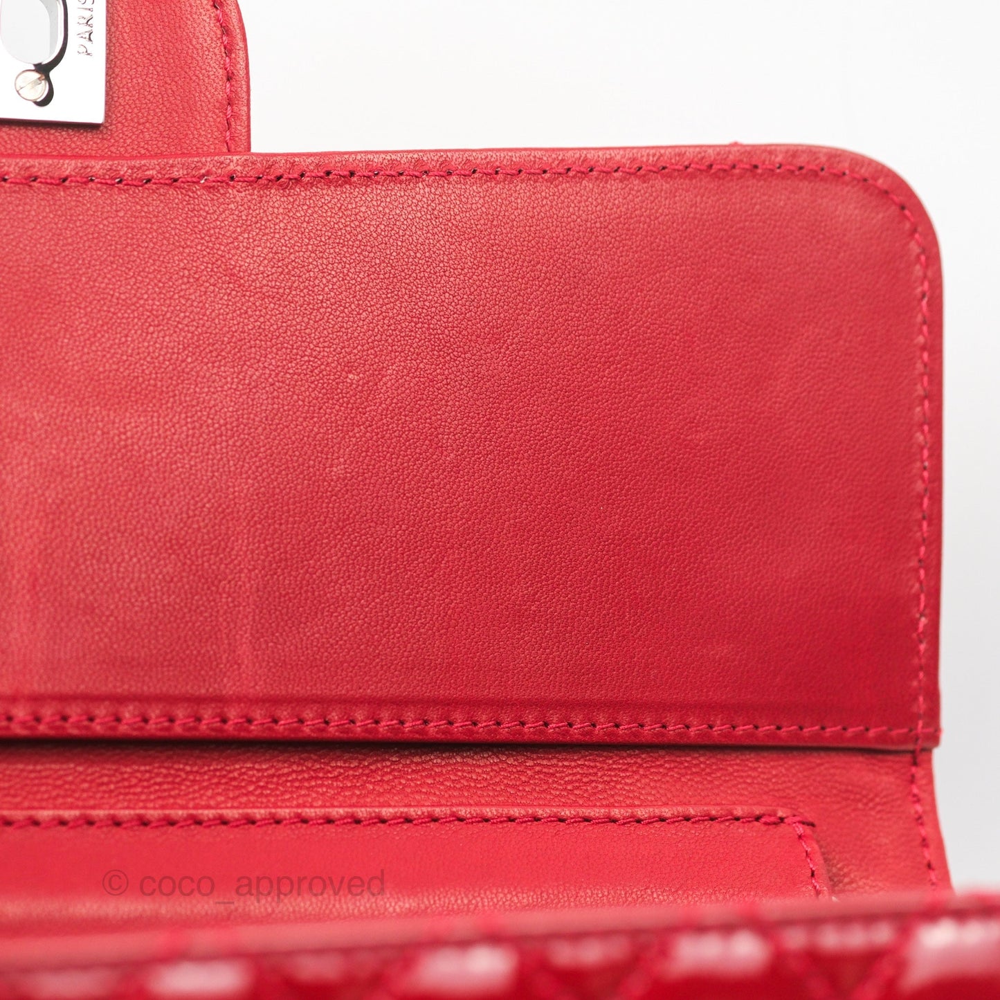 Chanel Brilliant East West Flap Clutch with Chain Red Patent Silver Hardware